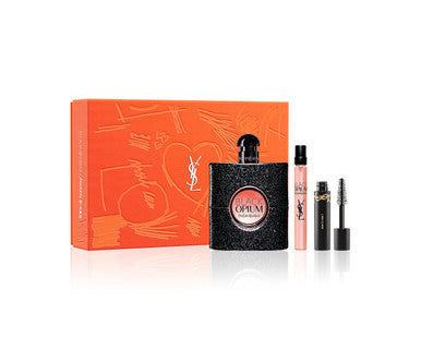 YSL BLACK OPIUM 3 PCS SET FOR WOMEN: 3 OZ EAU DE PARFUM SPRAY + 0.33 EAU DE PARFUM SPRAY + LASH CLASH 0.06 MASCARA
