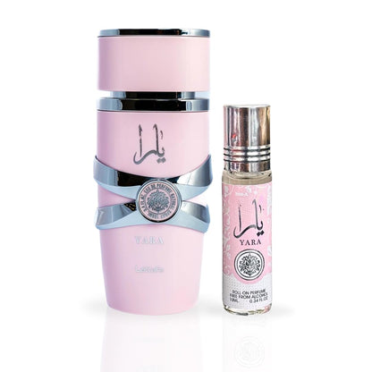 Lattafa Yara 2-piece Fragrance Bundle for Women (3.4 Oz Eau de Parfum Spray + 0.34 Oz Concentrated Perfume Oil)