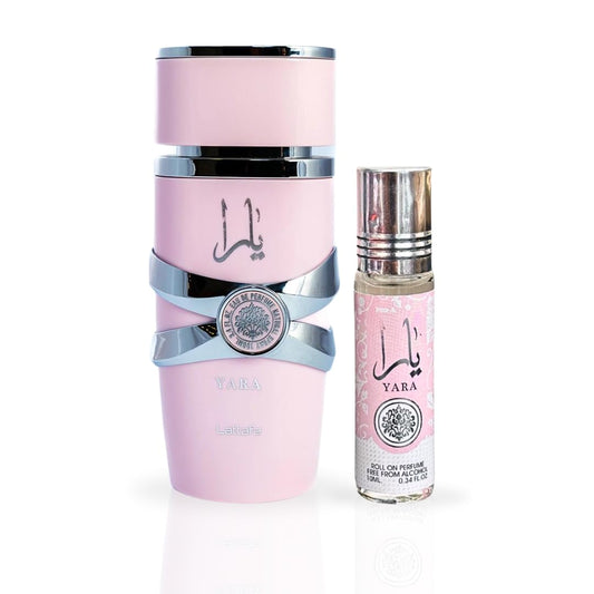 Lattafa Yara 2-piece Fragrance Bundle for Women (3.4 Oz Eau de Parfum Spray + 0.34 Oz Concentrated Perfume Oil)