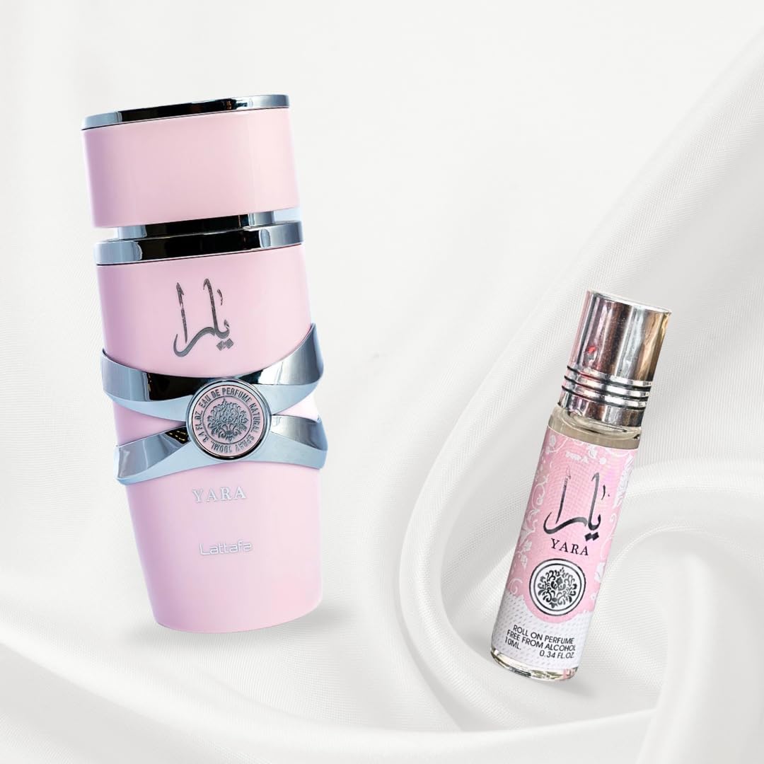 Lattafa Yara 2-piece Fragrance Bundle for Women (3.4 Oz Eau de Parfum Spray + 0.34 Oz Concentrated Perfume Oil)