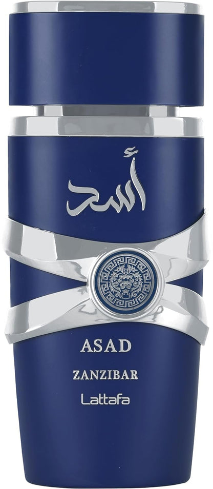 Lattafa Asad Zanzibar - Fresh, Spicy, Vanilla, Coconut - Eau de Parfum Long-Lasting Fragrance for Men, 3.40 Ounce / 100 ml