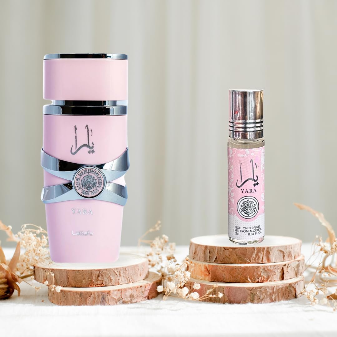 Lattafa Yara 2-piece Fragrance Bundle for Women (3.4 Oz Eau de Parfum Spray + 0.34 Oz Concentrated Perfume Oil)