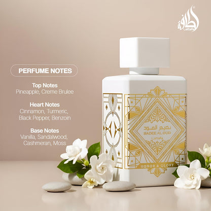 Lattafa Bade'e Al Oud Honor & Glory - Fruity, Vanilla, Warm Spicy, Woody - Eau de Parfum Long-Lasting Fragrance for Unisex, 3.40 Ounce / 100 ml